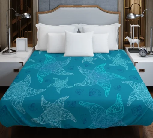 Blue Glowing Starfish Duvet Cover