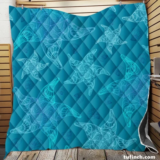 Blue Glowing Starfish Quilt Blanket