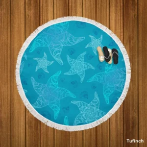 Blue Glowing Starfish Round Beach Towel