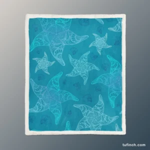 Blue Glowing Starfish Sherpa Fleece Blanket 1