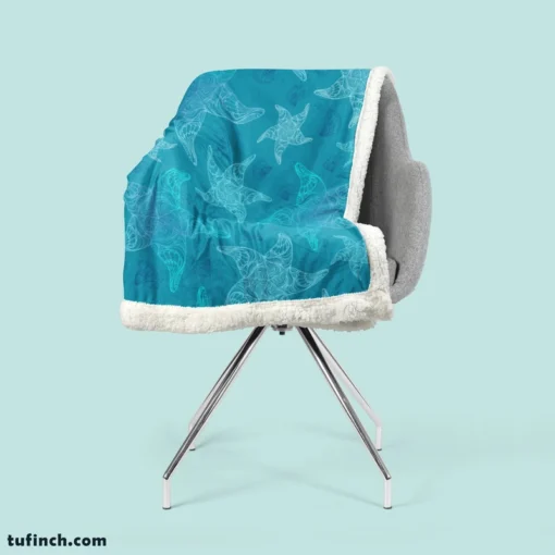 Blue Glowing Starfish Sherpa Fleece Blanket 2