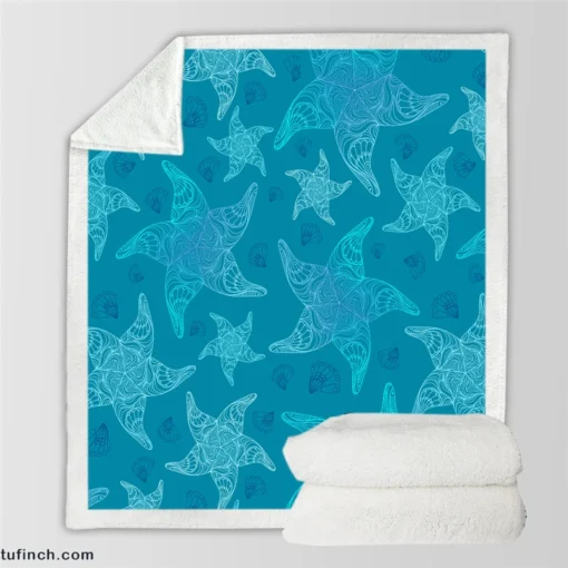 Blue Glowing Starfish Sherpa Fleece Blanket