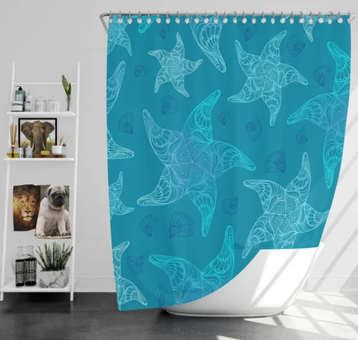 Blue Glowing Starfish Shower Curtain