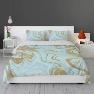 Blue Gold Liquid Marble Bedding Set 1