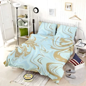 Blue Gold Liquid Marble Bedding Set