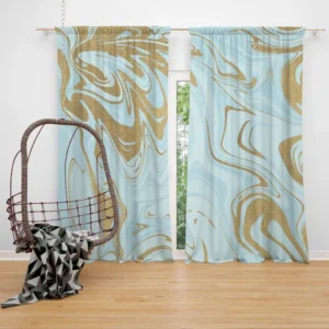 Blue Gold Liquid Marble Curtain