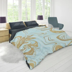 Blue Gold Liquid Marble Duvet Cover 1