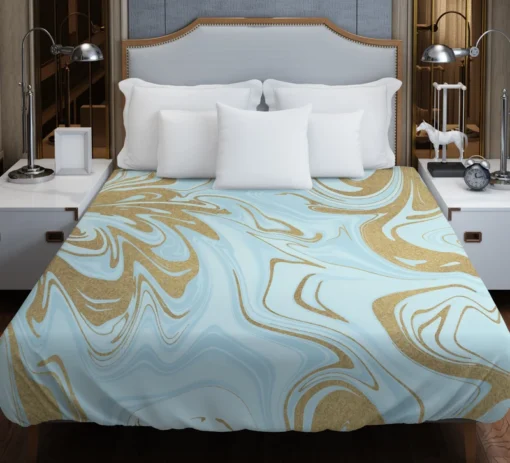 Blue Gold Liquid Marble Duvet Cover