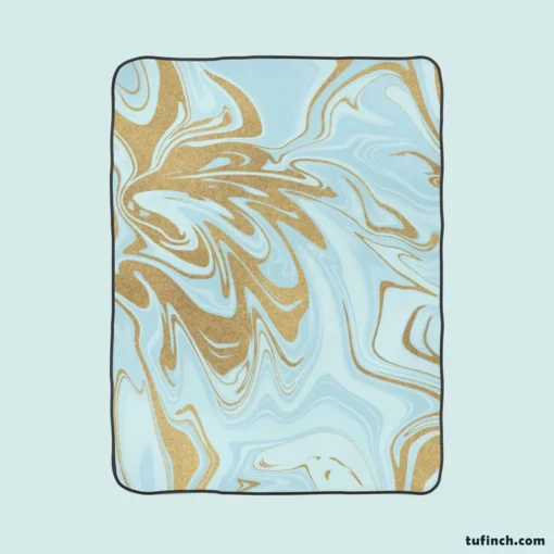 Blue Gold Liquid Marble Fleece Blanket 1