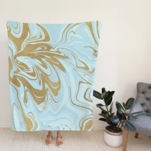 Blue Gold Liquid Marble Fleece Blanket