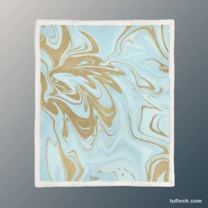 Blue Gold Liquid Marble Sherpa Fleece Blanket 1