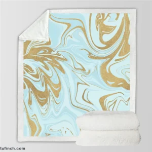 Blue Gold Liquid Marble Sherpa Fleece Blanket