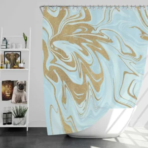 Blue Gold Liquid Marble Shower Curtain