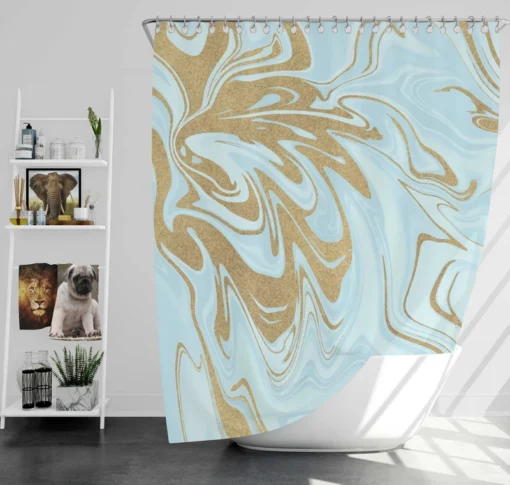 Blue Gold Liquid Marble Shower Curtain