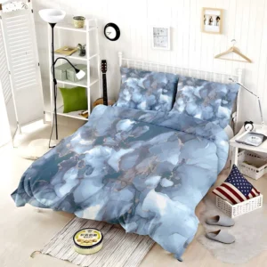 Blue Gold Luxury Marble Ink Bedding Set