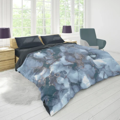 Blue Gold Luxury Marble Ink Duvet Cover 1