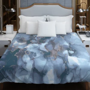 Blue Gold Luxury Marble Ink Duvet Cover