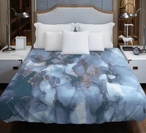 Blue Gold Luxury Marble Ink Duvet Cover