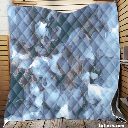 Blue Gold Luxury Marble Ink Quilt Blanket