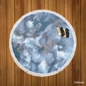 Blue Gold Luxury Marble Ink Round Beach Towel