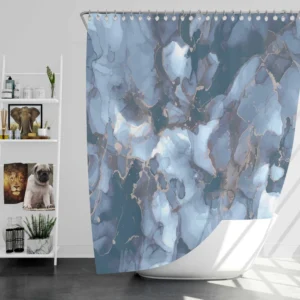 Blue Gold Luxury Marble Ink Shower Curtain