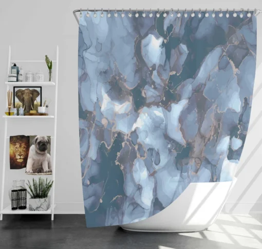 Blue Gold Luxury Marble Ink Shower Curtain