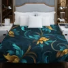 Blue Gold Seamless Floral Pattern Duvet Cover