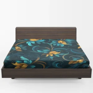 Blue Gold Seamless Floral Pattern Fitted Sheet 1