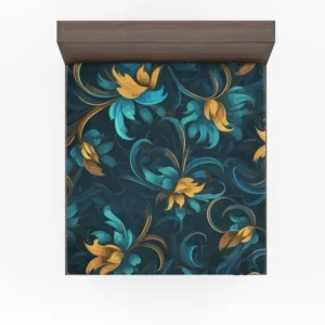 Blue Gold Seamless Floral Pattern Fitted Sheet