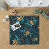 Blue Gold Seamless Floral Pattern Rug