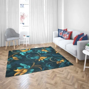 Blue Gold Seamless Floral Pattern Rug 2