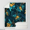 Blue Gold Seamless Floral Pattern Sherpa Fleece Blanket