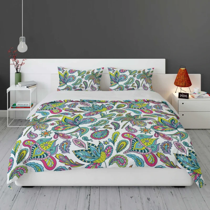 Blue Green Indian Floral Paisley Bedding Set 1