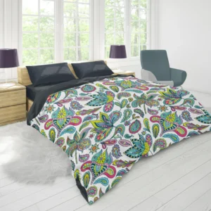 Blue Green Indian Floral Paisley Duvet Cover 1