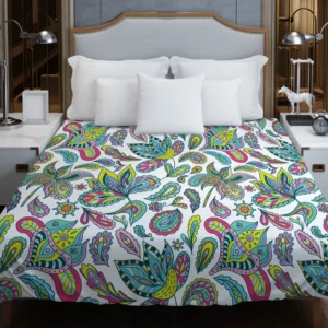 Blue Green Indian Floral Paisley Duvet Cover