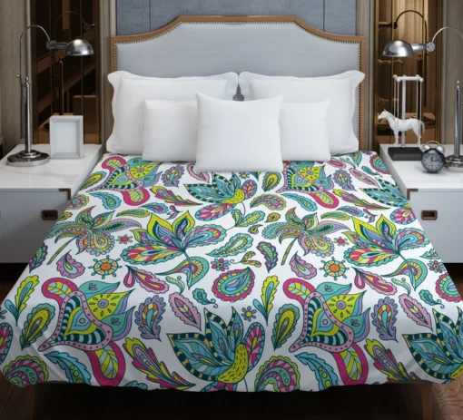 Blue Green Indian Floral Paisley Duvet Cover