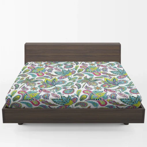 Blue Green Indian Floral Paisley Fitted Sheet 1