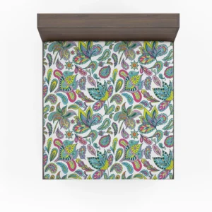 Blue Green Indian Floral Paisley Fitted Sheet