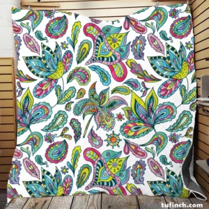 Blue Green Indian Floral Paisley Quilt Blanket