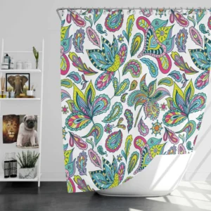 Blue Green Indian Floral Paisley Shower Curtain