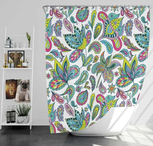 Blue Green Indian Floral Paisley Shower Curtain