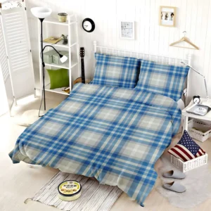 Blue Grey Check Plaid Bedding Set