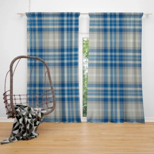 Blue Grey Check Plaid Curtain