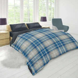 Blue Grey Check Plaid Duvet Cover 1