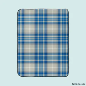 Blue Grey Check Plaid Fleece Blanket 1