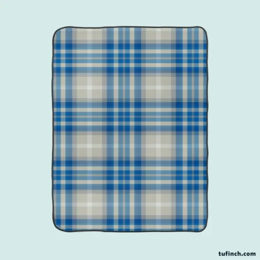 Blue Grey Check Plaid Fleece Blanket 1