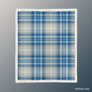 Blue Grey Check Plaid Sherpa Fleece Blanket 1