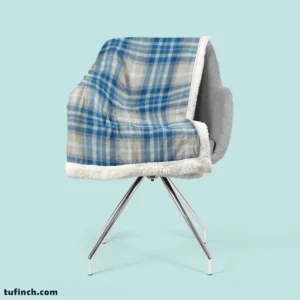 Blue Grey Check Plaid Sherpa Fleece Blanket 2