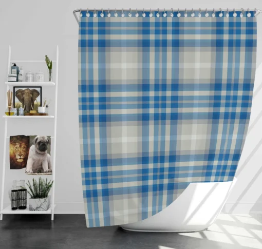 Blue Grey Check Plaid Shower Curtain