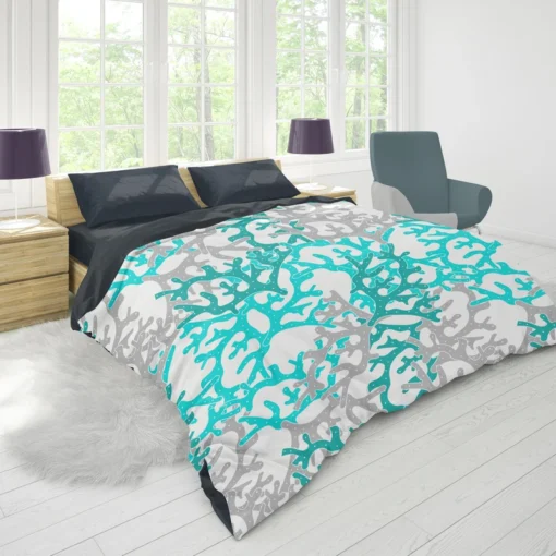 Blue Grey Coral Reef Pattern Duvet Cover 1